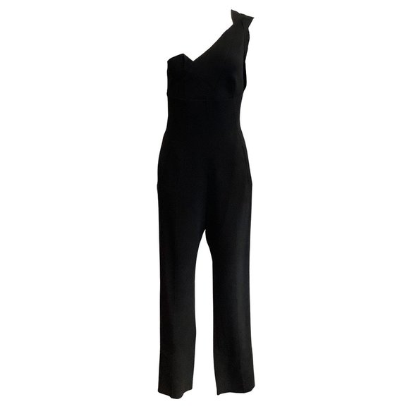 Roland Mouret Pants - Roland Mouret Black Nortoni One Shoulder Crepe Romper/Jumpsuit